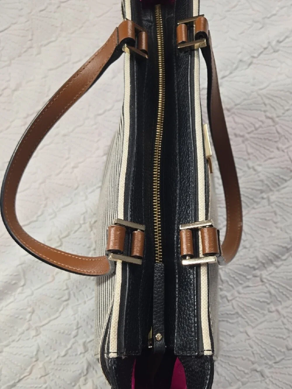 Kate Spade Houston Street Leo Striped Leather Satchel Tote